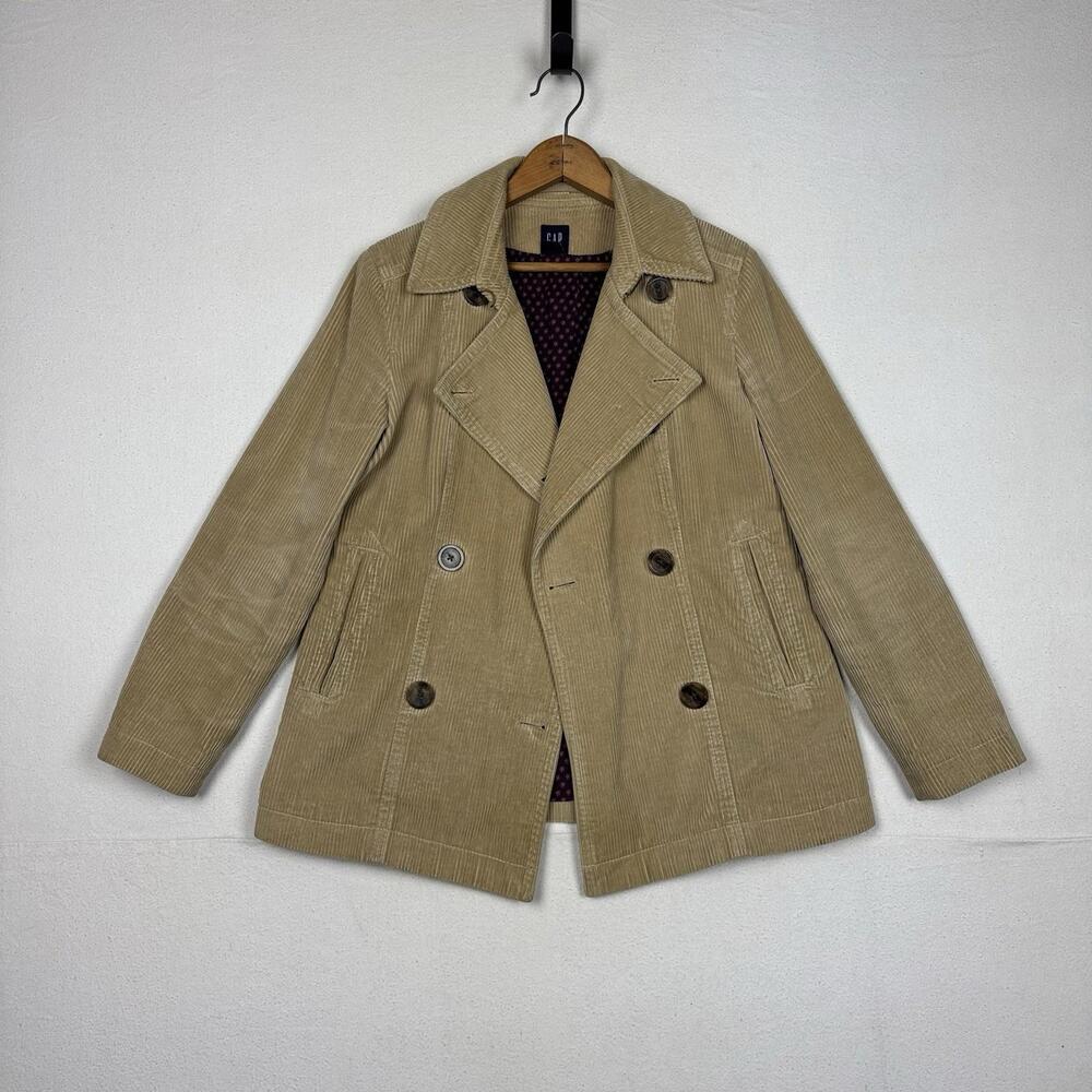 Gap‎ Coat Jacket Womens S Double Breasted Corduroy Tan Beige